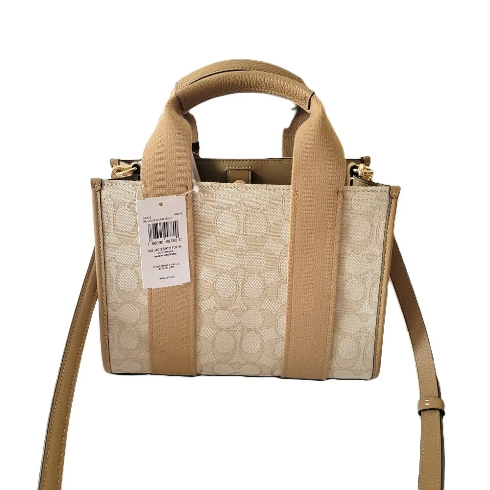 Coach CAR78 Signature Jacquard Smith Tote 24 Crossbody Handbag Light Khaki - Picture 4 of 7